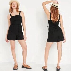 Old Navy Sleeveless Waist Defined Linen Blend Utility Romper Shade Black Jack XS
